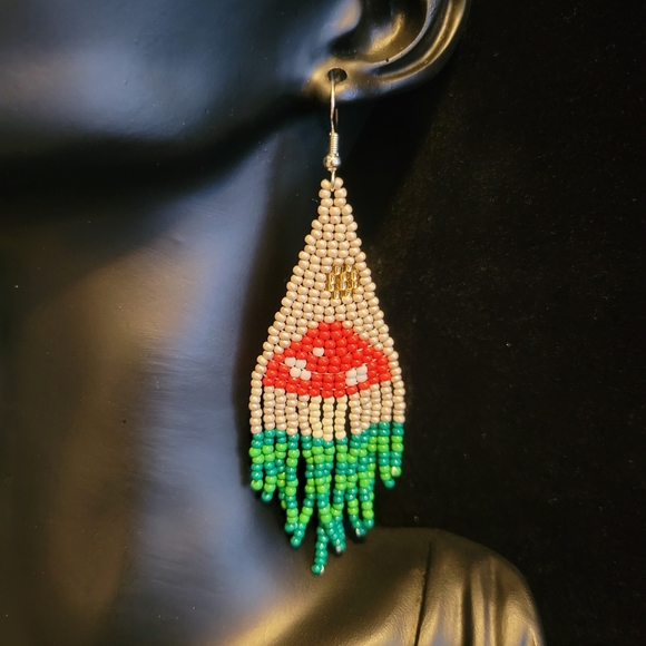 Mushroom & Sun Beaded Earrings - Picture 4 of 4